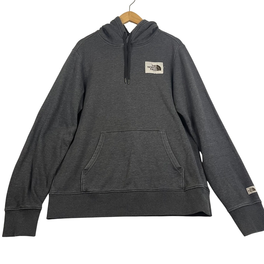 The North Face Mens Gray Patch Logo Pullover Hoodie Sweatshirt Size M